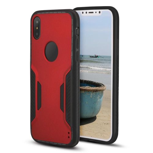 PC + silicone coque de téléphone antichoc antidérapante couverture arrière pour iPhone x rouge