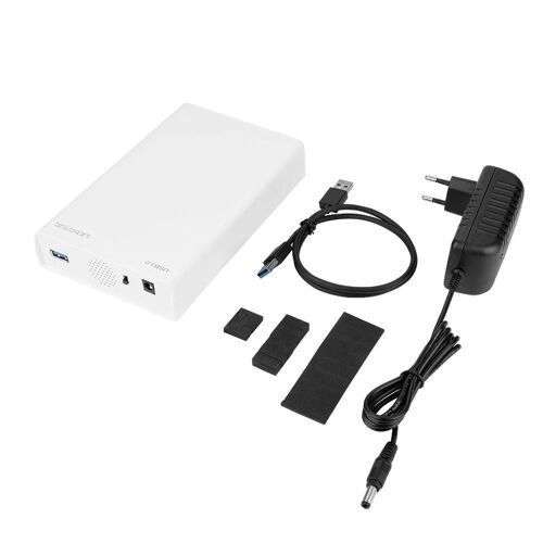 Boîtier externe SSD SATA 3,5 pouces USB 3.0 6 Gbit/s Boîtier de disque dur Prise UE 100-240V (Blanc)
