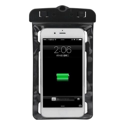Sac de téléphone étanche Écran tactile Natation Plongée Pochette pour téléphones de moins de 6,2 Noir