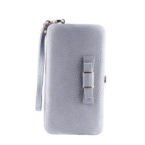 Portefeuille universel de luxe Sac de téléphone Sac à main Sac à main en cuir Étui à main avec lanière pour les femmes (gris)
