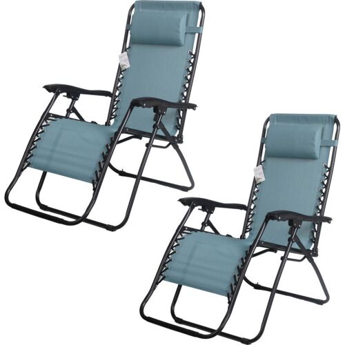 Lot De 2 Fauteuils Inclinables Relax En Métal "La Playa" - Bleu Clair - L 64 X P 90 X H 108 Cm
