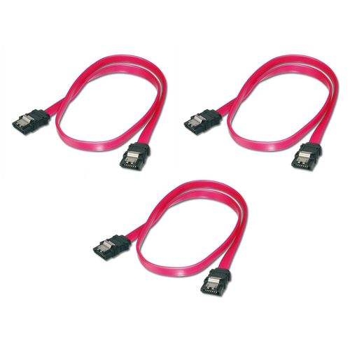 Digitus Lot de 3 Câbles de connexion SATA II/III type L Avec Clip métal F/F, 0,5m droit, rouge
