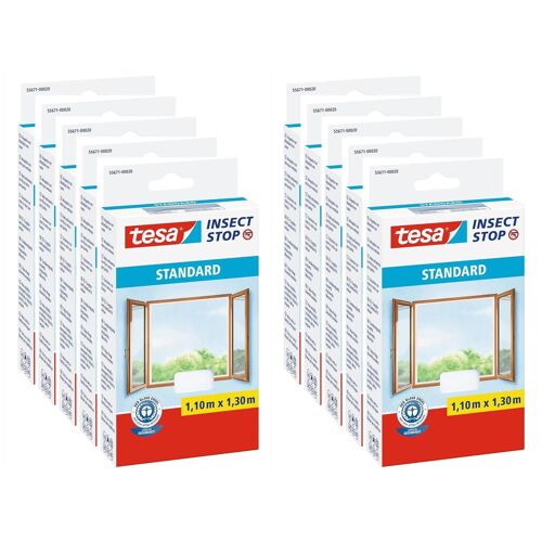 tesa Lot de 10 Moustiquaires Insect Stop Standard Fenêtre 1,10 m x 1,30 m Blanc