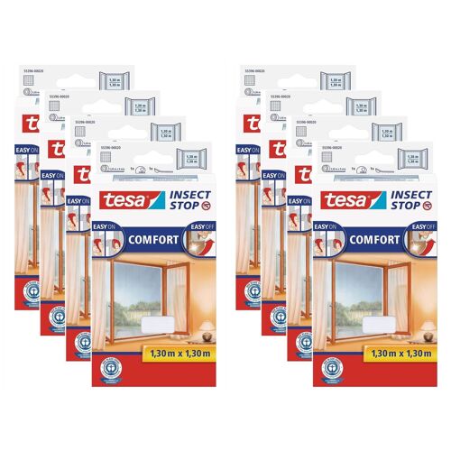 tesa Lot de 8 Moustiquaires Insect Stop COMFORT pour Fenêtre 1,30 m x 1,30 m Blanc