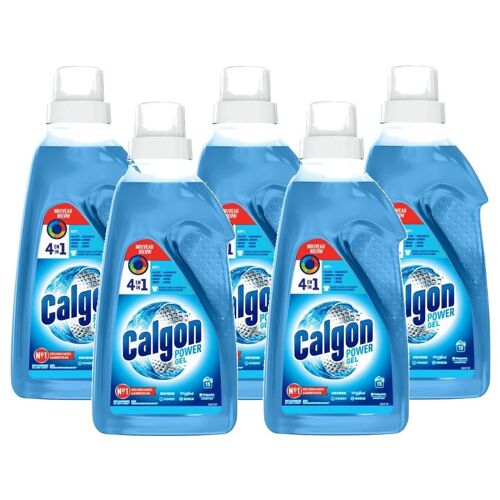 CALGON Lot de 5 Gels 4en1 Anti Calcaire Lave Linge, Anti-Corrosion, Résidus et Odeurs - 750 ml