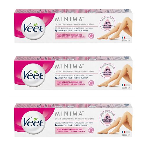Veet Lot De 3 Crèmes Dépilatoire Minima - Douceur Longue Durée - Peaux Normales - 200ml 