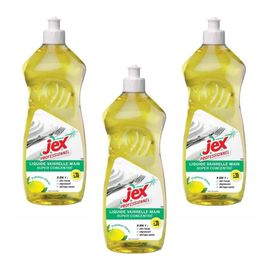 JEX Professionnel Lot de 3 Flacons 1 Litre de Liquide vaisselle doux pour les mains parfum citron