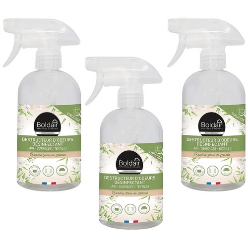 Boldair Lot de 3 Sprays 500 ml Destructeur d'odeurs Désinfectant Bambou Jasmin