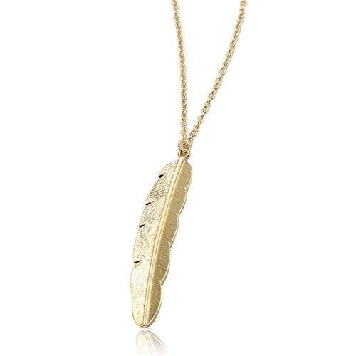 Mode Western Style Rétro Plume Pendentif Alliage Femmes Fille Collier(Or)