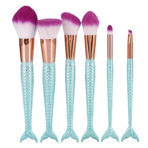 6pcs / Set Mode Maquillage Fondation Sourcil Fard À Joues Poudre Pinceau Outil Cosmétique (Bleu Clair) 