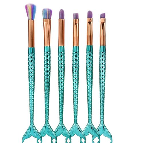 6pcs / Set Visage Oeil Cosmétique Outil Fondation Ombre À Paupières Lèvres Mélange Pinceaux De Maquillage Vert 