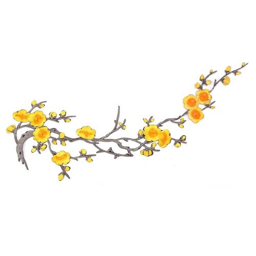 Fleur De Prunier Fleur Floral Applique Vêtements Couture Patchs Robe Brodée Bricolage Jaune + Kaki