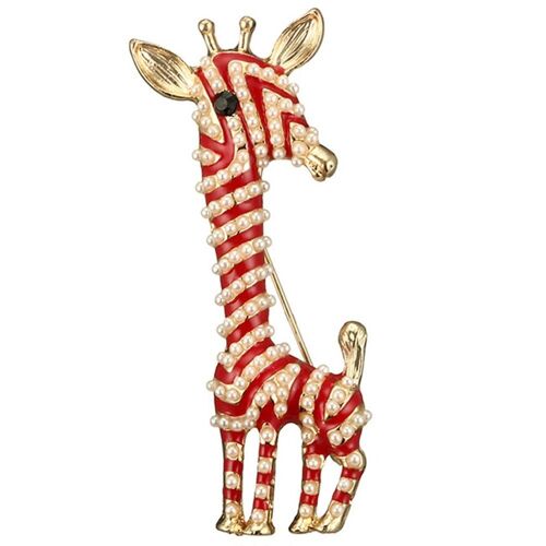 Mode Belle Alliage Perle Girafe Animaux Broche Femmes Bijoux(Rouge)