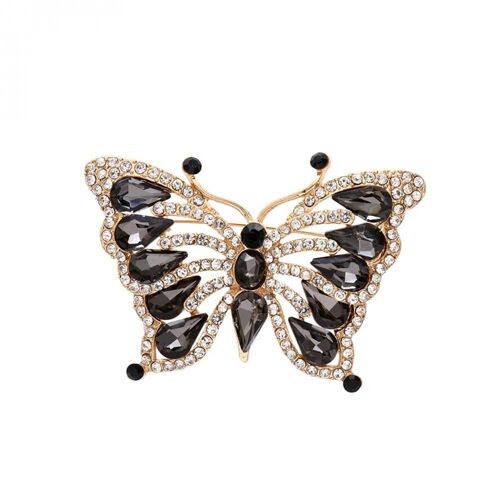 Femmes Femelle Papillon Forme Strass Broche Elégant Alliage Pin Bijoux Noir Blanc