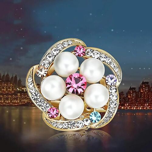 Broche En Alliage En Forme De Fleur De Mode Avec Zircon Et Décoration De Perles D'imitation