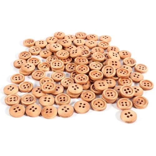100pcs Boutons De Couture En Bois Rond 15mm 4 Trous Pour Vêtements Scrapbooking Artisanat Bricolage