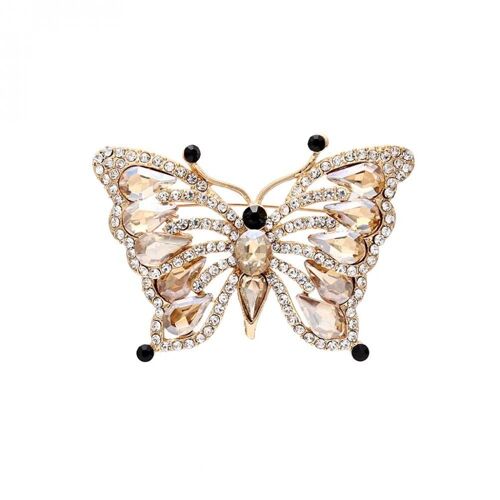 Femmes Femelle Papillon Forme Strass Broche Elégant Alliage Pin Bijoux Champagne