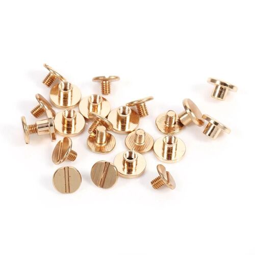 10sets 5/6.5/8mm En Laiton Massif Bouton Goujon Vis Clou Vis-Retour Pour Ceinture De Rivet En Cuir Bricolage Or