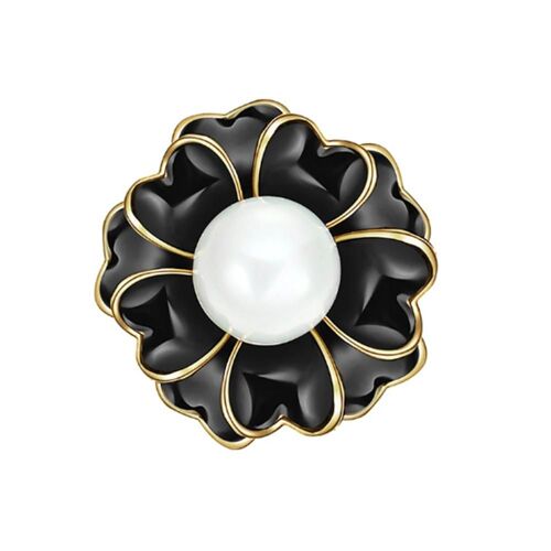 Mode Femmes Fleur Femme Forme Alliage Broche Avec Décoration De Perle Artificielle Noir