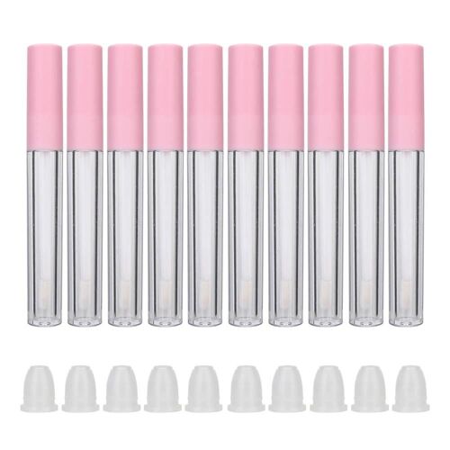 10pcs Rechargeable Bouteille De Brillant À Lèvres Diy Vide Baume À Lèvres Tube Récipient Outil De Maquillage Accessoire (2.5ml / Pc) Couvercle Rose (Corps De Bouteille Transparent) 