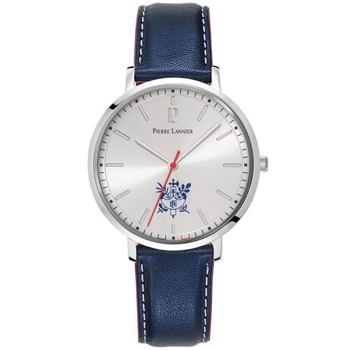Montre Homme Élysée Cadran Argenté Bracelet Cuir Bleu 18mm