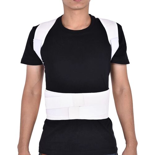 Hommes Femmes Réglable Épaule Attelle Taille Ceinture Support Dorsal Correcteur De Posture (Blanc M)