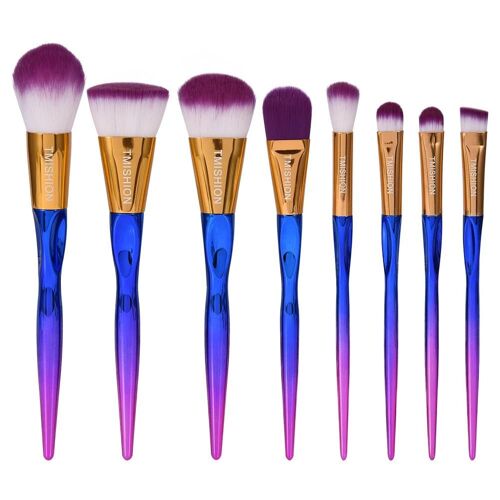 Tmishion 8pcs Ensemble De Pinceaux De Maquillage Fond De Teint Coloré Poudre Fard À Joues + 1pc Sac À Cosmétiques 