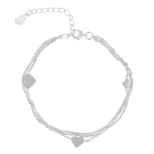 Les Poulettes Bijoux - Bracelet Argent Trois Rangs Et Coeurs