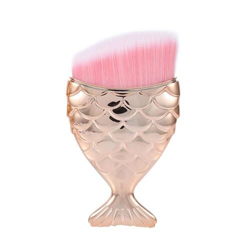 Queue De Poisson Maquillage Pinceau Poudre Fond De Teint Correcteur Outil Cosmétique Glitter Cheveux Doux Biseauté Doré