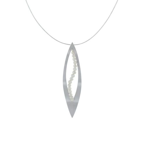 Les Poulettes Bijoux - Collier Argent Feuille Ajourée Et Perles Blanches - Petit Modèle