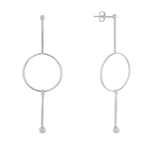 Les Poulettes Bijoux - Boucles D'oreilles Argent Deux Petites Chaines Vénitienne Cercle Et Perles