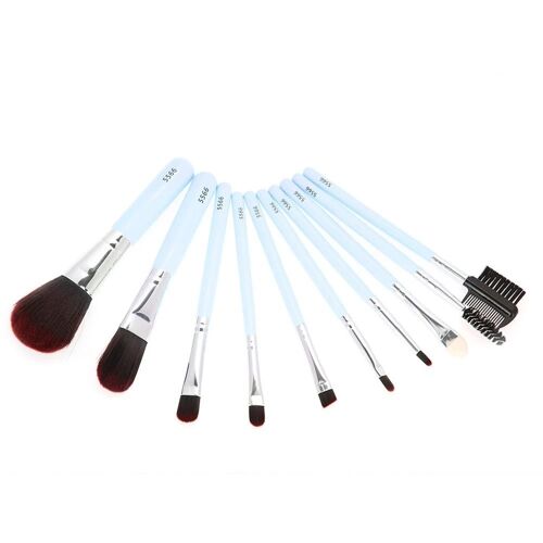 10pcs / Set Portable Maquillage Pinceau Kit Fondation Fard À Joues Fard À Paupières Outil Cosmétique (Bleu) 