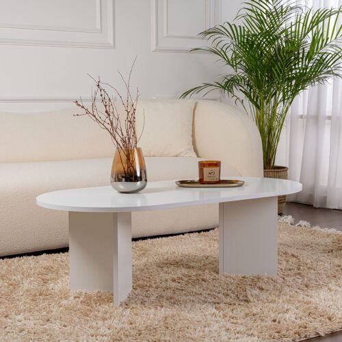 Table basse ovale blanche 119x60cm AZOS