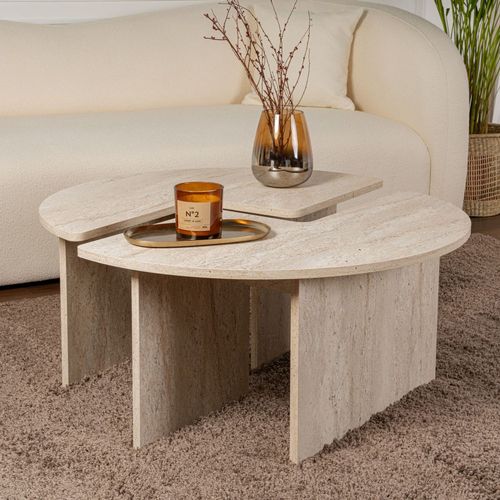 Table Basse Ronde Duo Effet Travertin 90cm Apix