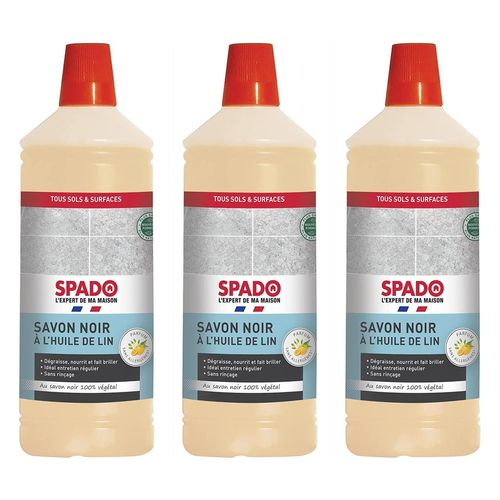 Spado Lot de 3 Flacons 1 Litre Savon noir à l'huile de lin - Dégraisse, nourrit et brille