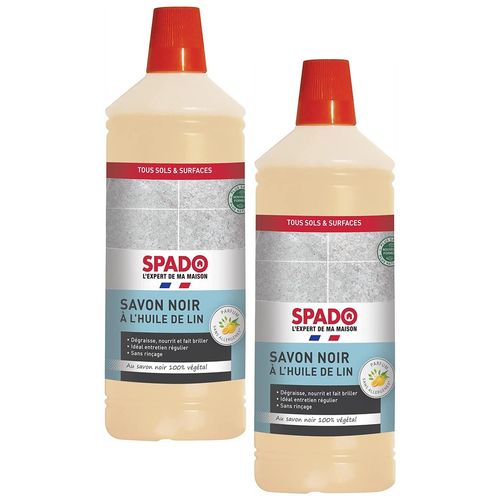 Spado Lot de 2 Flacons 1 Litre Savon noir à l'huile de lin - Dégraisse, nourrit et brille