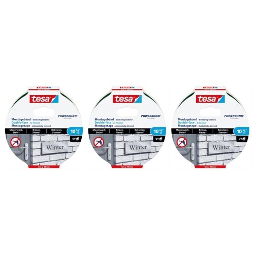 Tesa Lot De 3 Powerbonds Adhésif Double Face De Fixation Pour Brique Et Pierre 19 Mm X 5m Noir