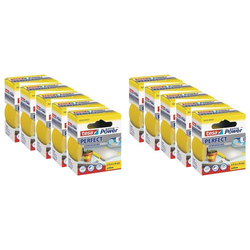 tesa Lot de 10 Rubans toilé adhésif Extra power 38 mm x 2,75 m Jaune