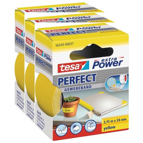 tesa Lot de 3 Rubans toilé adhésif Extra power 38 mm x 2,75 m Jaune