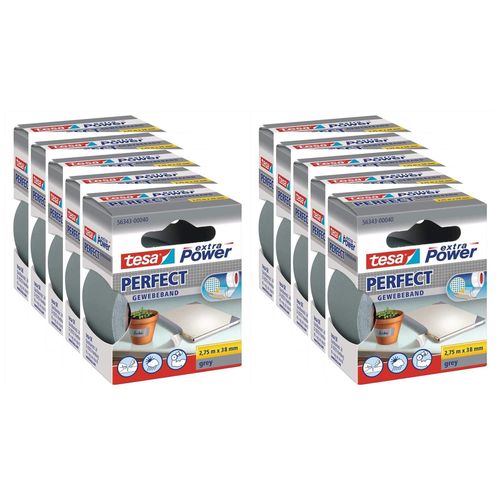 tesa Lot de 10 Rubans toilé adhésif Extra power 38 mm x 2,75 m Gris