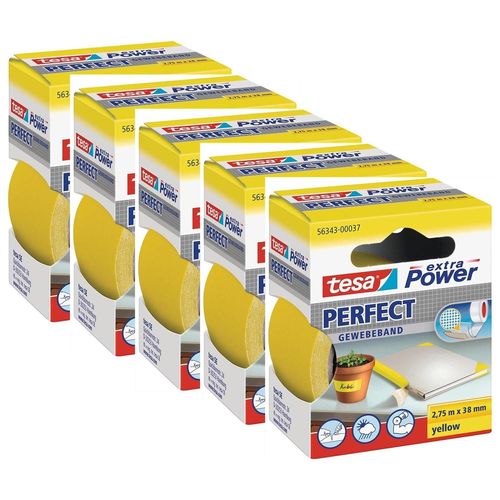 tesa Lot de 5 Rubans toilé adhésif Extra power 38 mm x 2,75 m Jaune