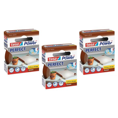 tesa Lot de 3 Rubans toilé adhésif Extra power 19 mm x 2,75 m Marron