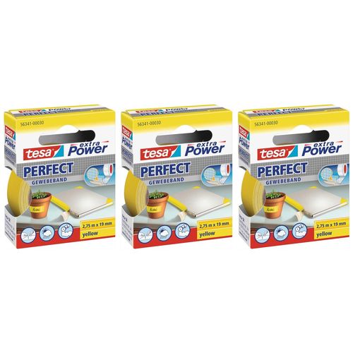 tesa Lot de 3 Rubans toilé adhésif Extra power 19 mm x 2,75 m Jaune