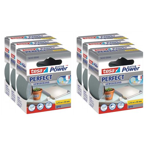 tesa Lot de 6 Rubans toilé adhésif Extra power 38 mm x 2,75 m Gris