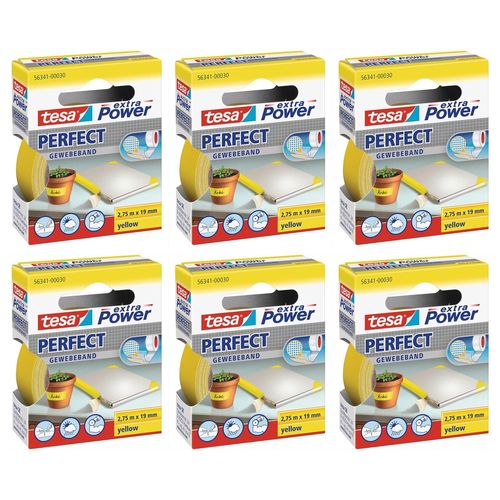 tesa Lot de 6 Rubans toilé adhésif Extra power 19 mm x 2,75 m Jaune