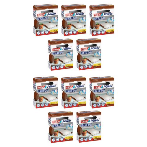 tesa Lot de 10 Rubans toilé adhésif Extra power 19 mm x 2,75 m Marron