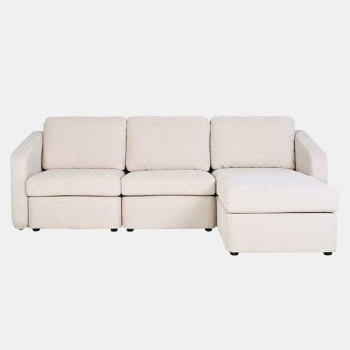 Konekt - Canapé Modulable 3 Places Beige Avec Pouf