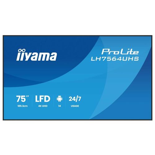 iiyama ProLite LH7564UHS-B1AG - Classe de diagonale 75" (74.5" visualisable) écran LCD rétro-éclairé par LED - signalisation numérique - avec lecteur multimédia SoC intégré - 4K UHD (2160p) 3840...