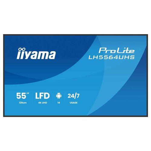 iiyama ProLite LH5564UHS-B1AG - Classe de diagonale 55" (54.6" visualisable) écran LCD rétro-éclairé par LED - signalisation numérique - avec lecteur multimédia SoC intégré - 4K UHD (2160p) 3840...
