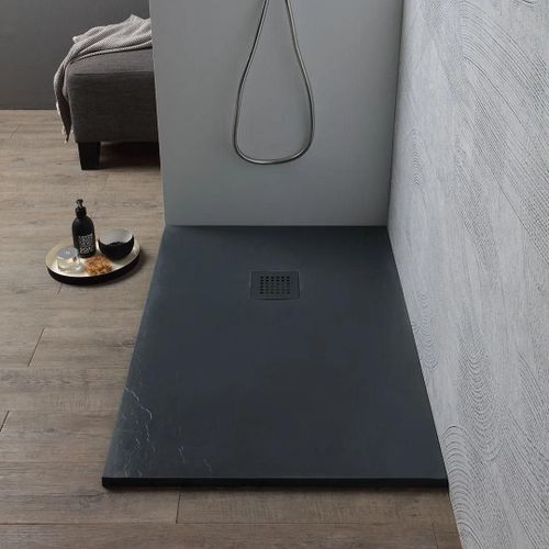 RECEVEUR DE DOUCHE 150X80 EN RÉSINE ANTHRACITE AVEC COUVERCLE DE BONDE EN ACIER ANTHRACITE | MUSE